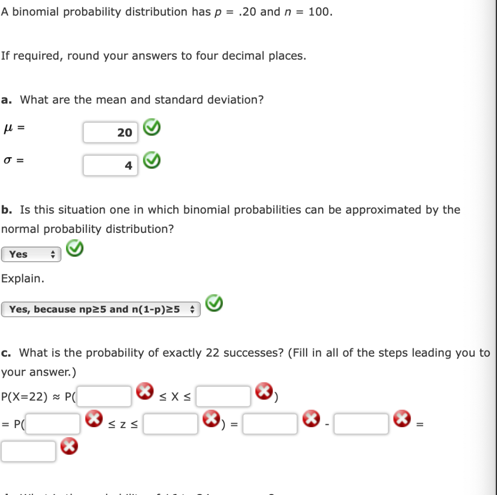 Solved A binomial probability distribution has p = .20 and n