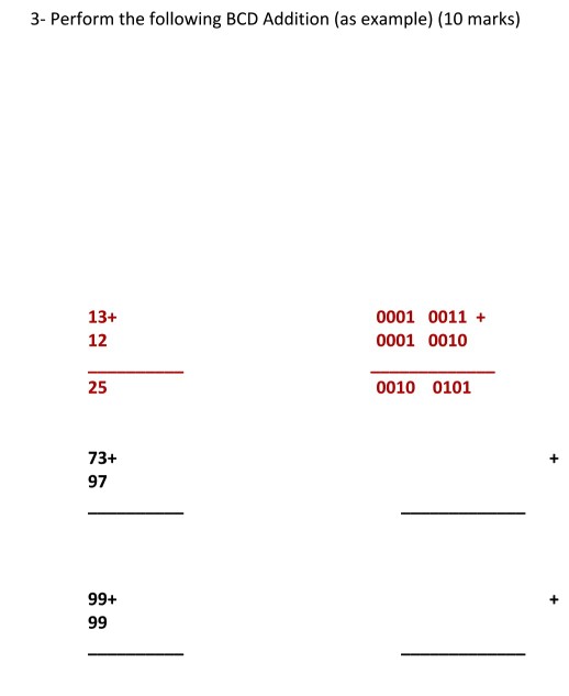 Solved 3- Perform The Following BCD Addition (as Example) | Chegg.com