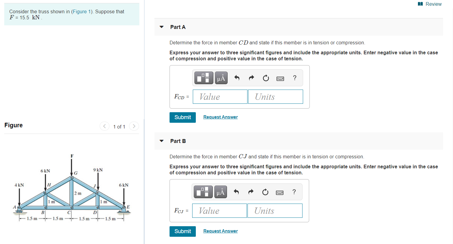 Solved 1 Review Consider the truss shown in (Figure 1). | Chegg.com