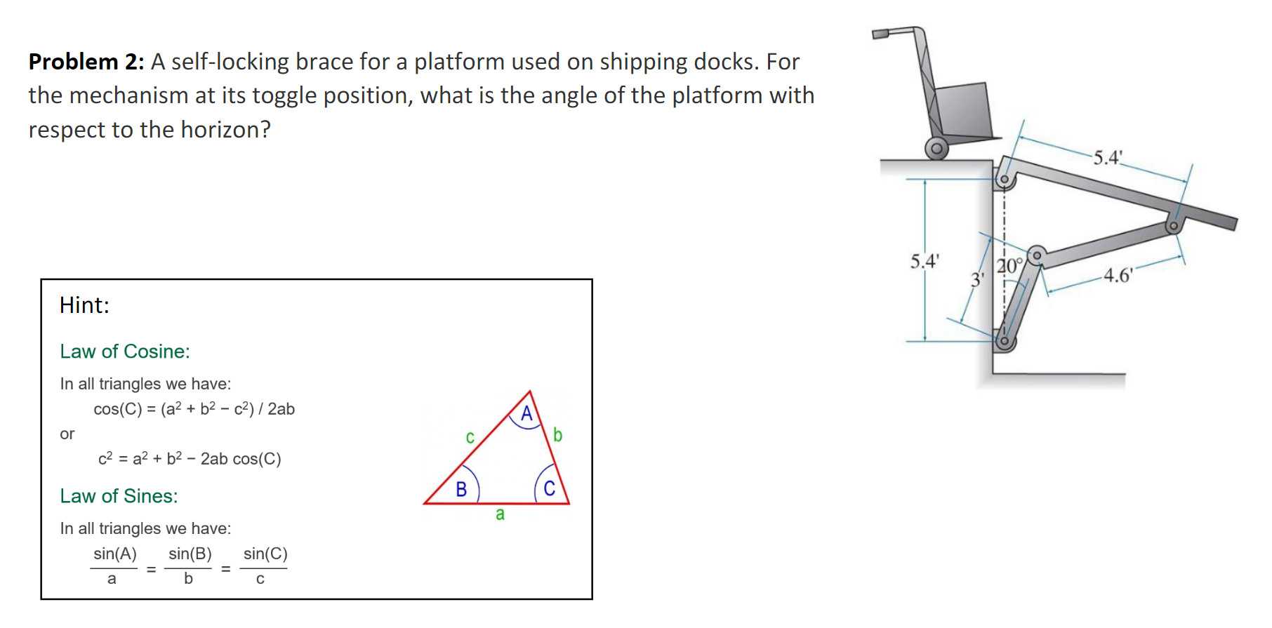 Solved A self-locking brace for a platform used on shipping | Chegg.com