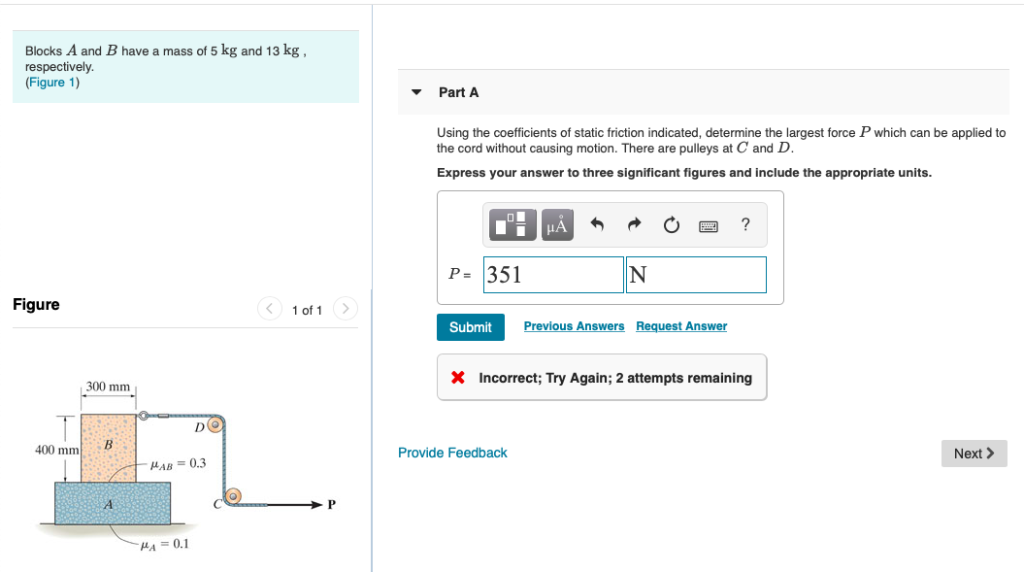 Solved Blocks A and B have a mass of 5 kg and 13 kg,