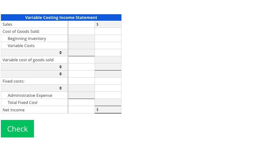Solved Variable Costing Income Statement Sales $ Cost of | Chegg.com