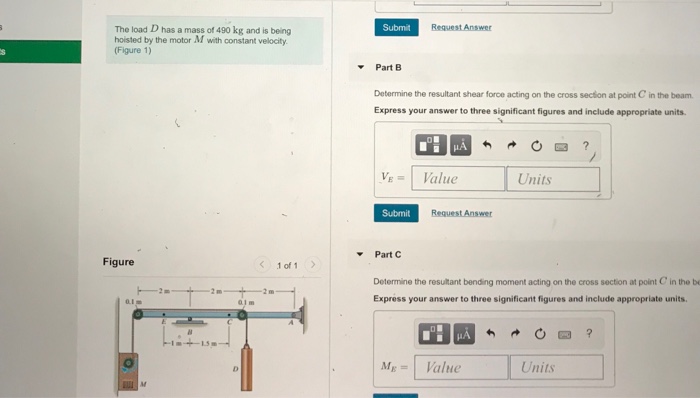 Solved The load D has a mass of 490 kg and is being hoisted | Chegg.com
