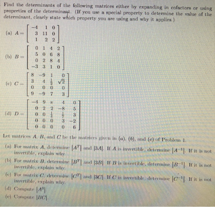 Solved Find the properties of the determinant. (If you use a | Chegg.com