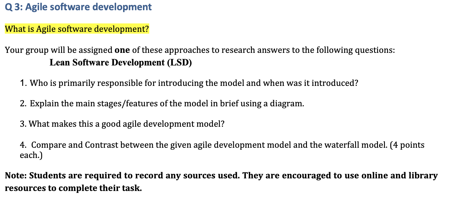 Solved Q 3: Agile software development What is Agile | Chegg.com