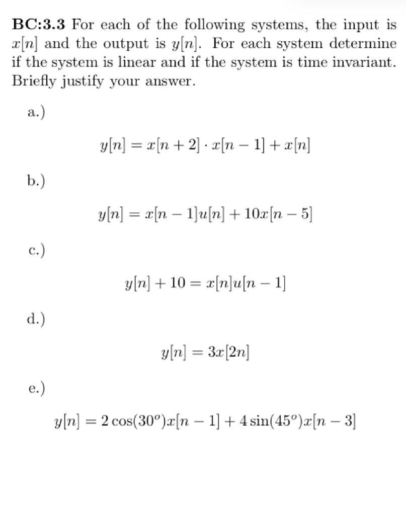 Solved BC:3.3 ﻿For each of the following systems, the input | Chegg.com