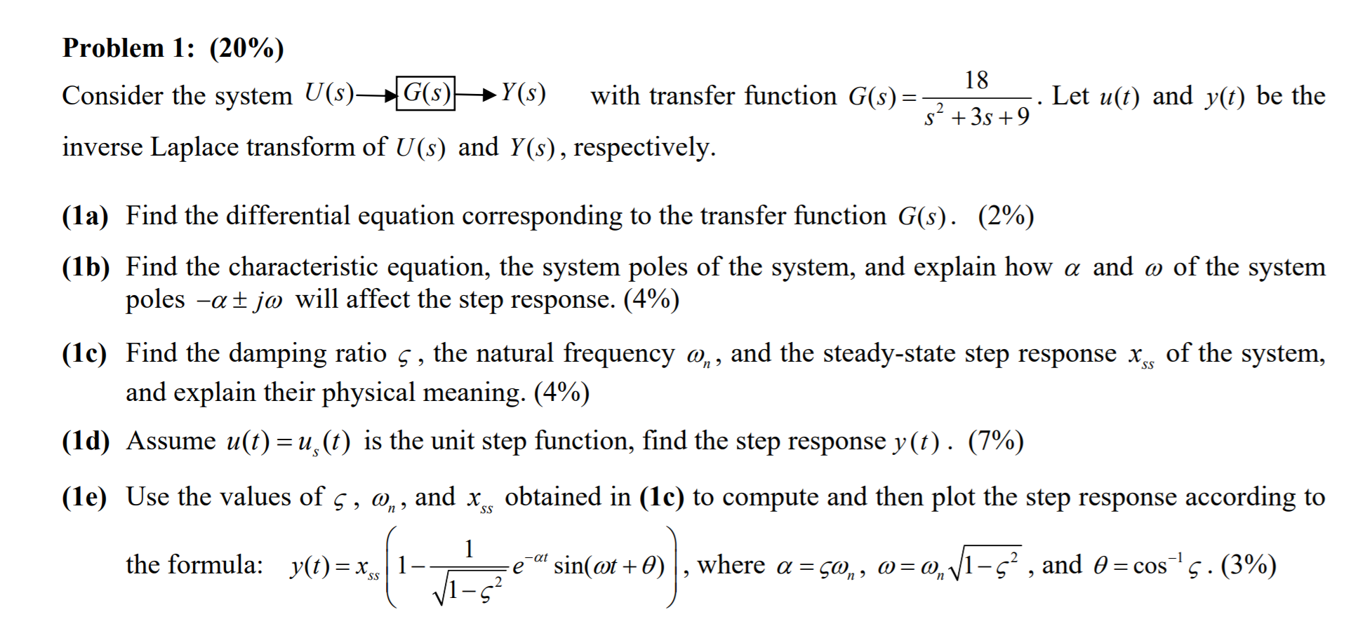 Solved Problem 1: (20%) 18 Consider the system U(S)- G(s) | Chegg.com