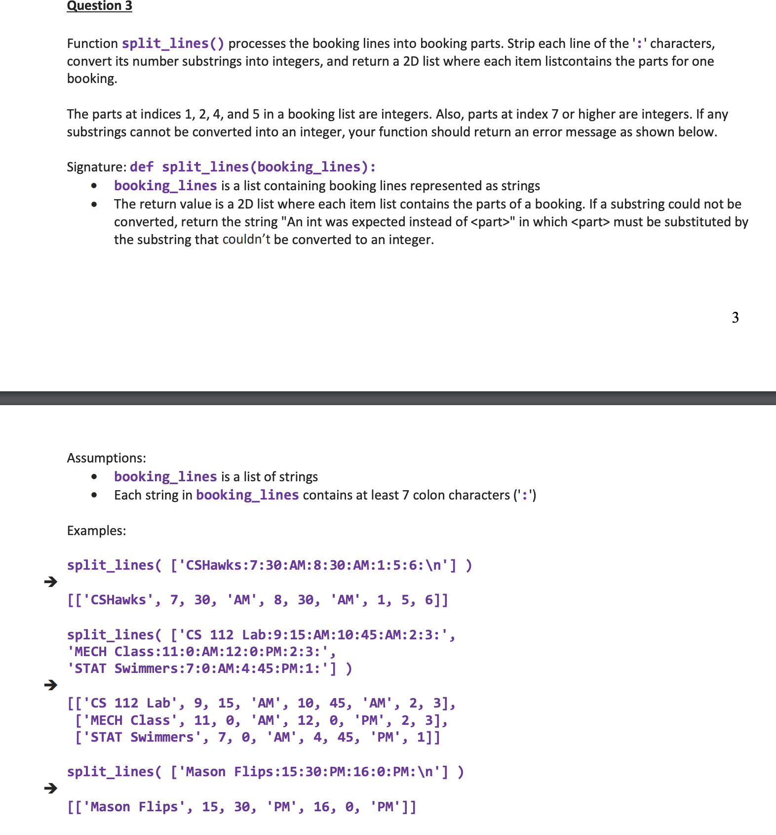 Solved Question 3Function split_lines () ﻿processes the | Chegg.com