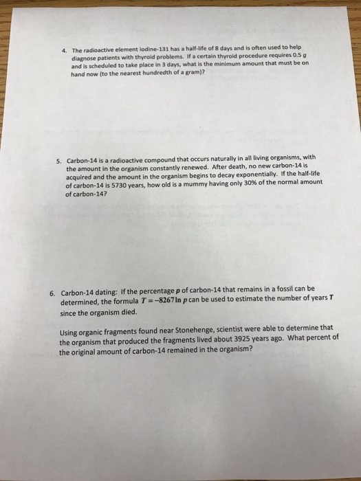 Solved The radioactive element iodine-131 has a half-life of | Chegg.com