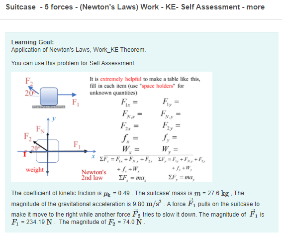 Solved Suitcase - 5 forces - (Newton's Laws) Work - KE