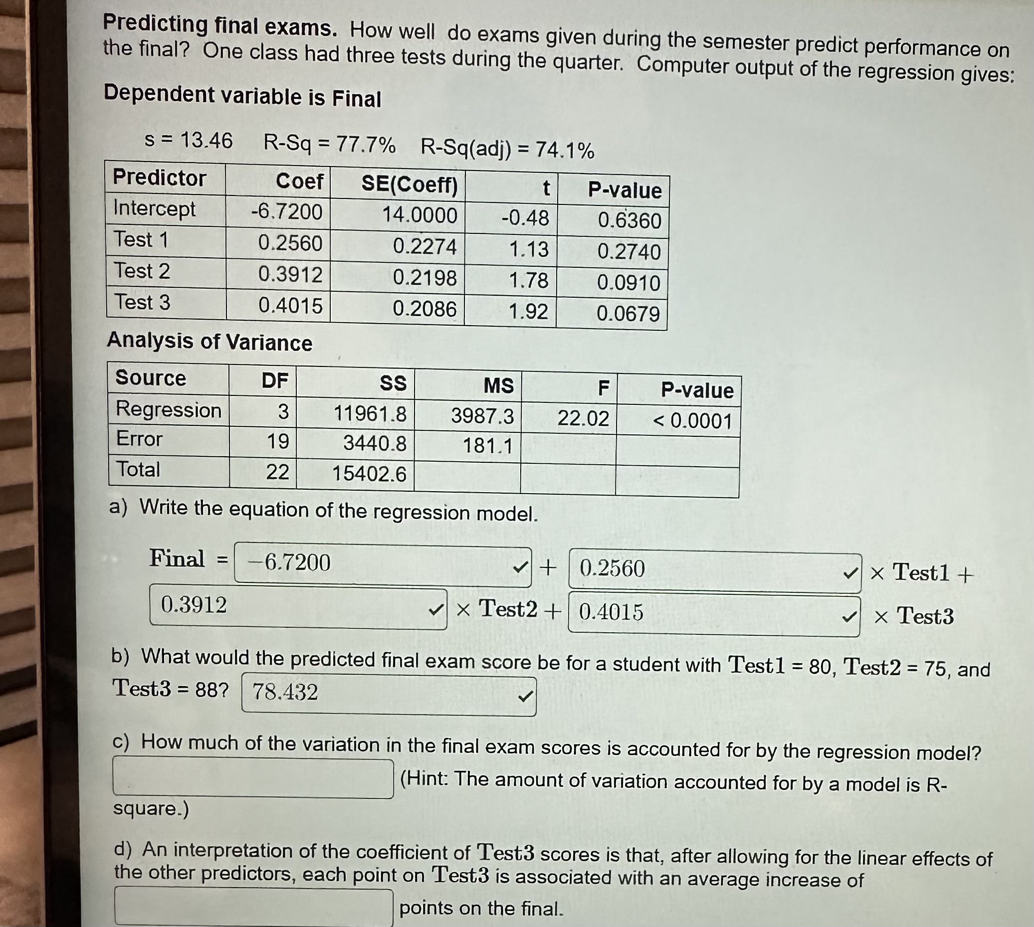 Solved Predicting final exams. How well do exams given | Chegg.com