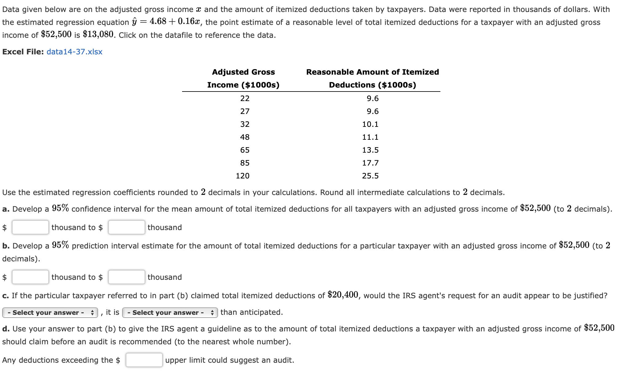 Solved Data Given Below Are On The Adjusted Gross Income X | Chegg.com