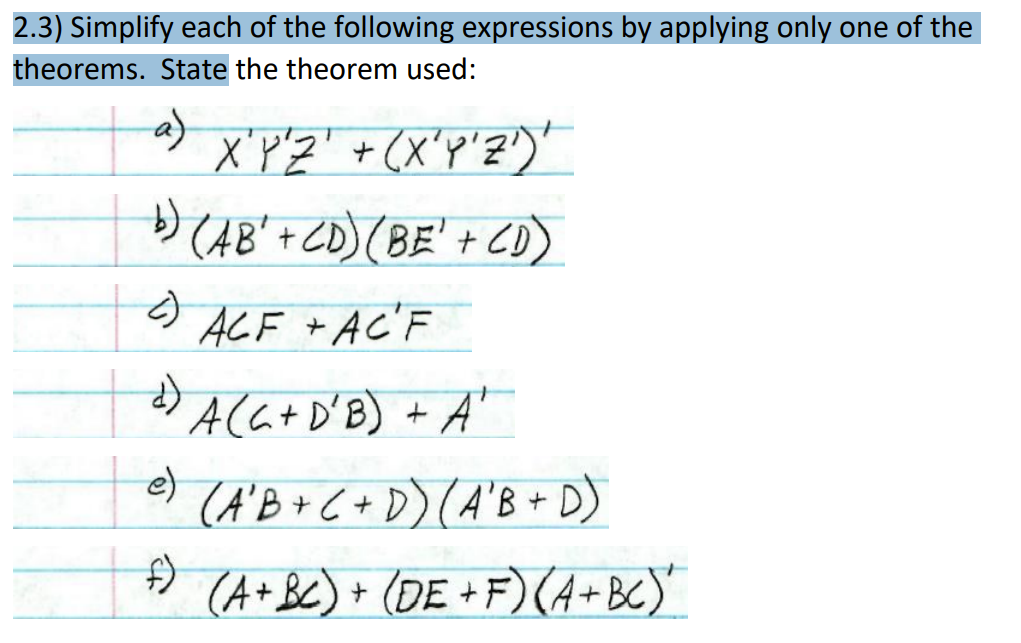 Solved 2.3) ﻿Simplify each of the following expressions by | Chegg.com
