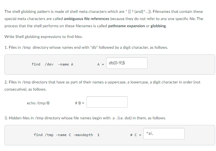 Solved The shell globbing pattern is made of shell meta