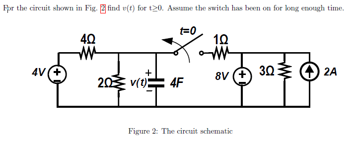 Solved For the circuit shown in Fig. 2 find v(t) for t>0. | Chegg.com