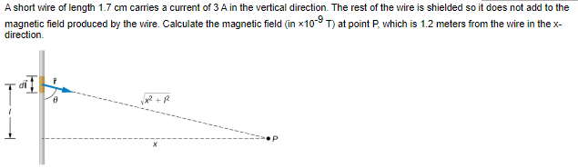 Solved A short wire of length 1.7 cm carries a current of 3 | Chegg.com