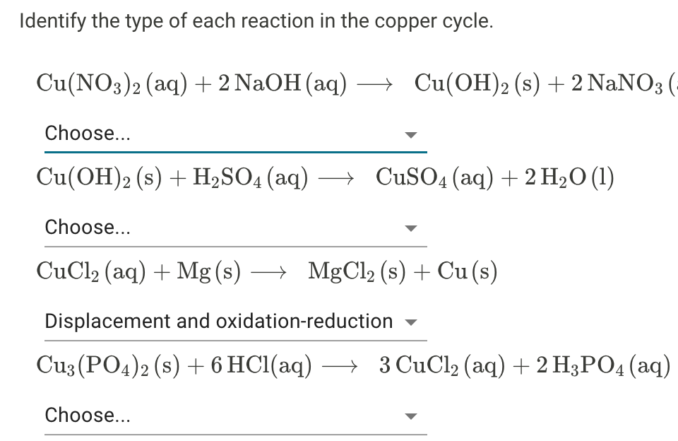 Solved Identify The Type Of Each Reaction In The Copper 