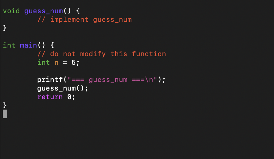 Solved Please, Do not modify Main function. Void guess_num | Chegg.com