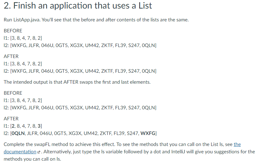 Solved 2. Finish an application that uses a List Run | Chegg.com