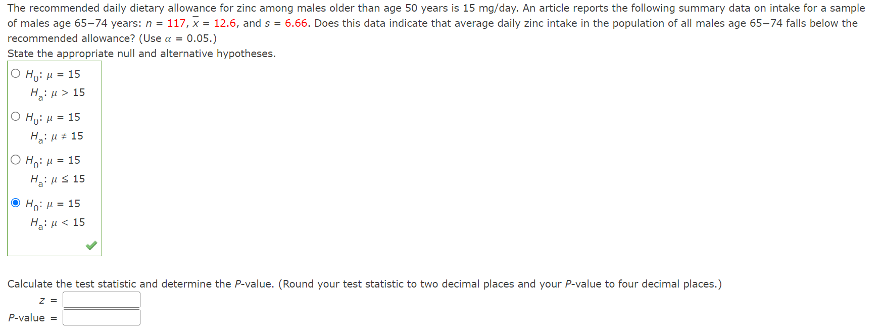 Solved The daily dietary allowance for zinc