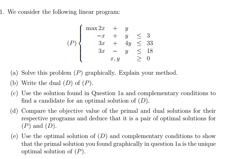 Solved We consider the following linear program: | Chegg.com