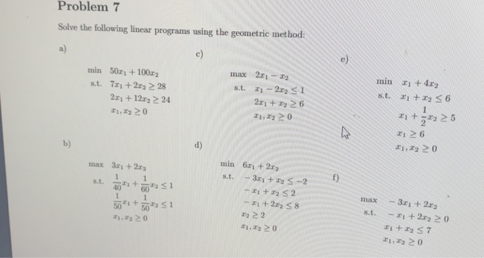 Solved Problem 7 Solve the following linear programs using | Chegg.com