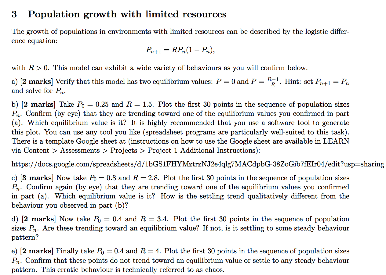 Solved 3 Population growth with limited resources The growth | Chegg.com