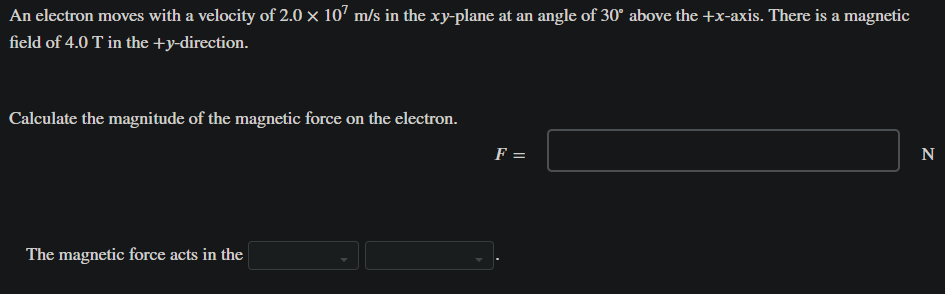 Solved An electron moves with a velocity of 2.0 x 107 m/s in | Chegg.com