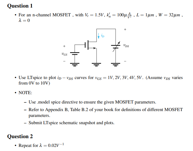 Question 1 = 32μm , • For an n-channel MOSFET, with | Chegg.com