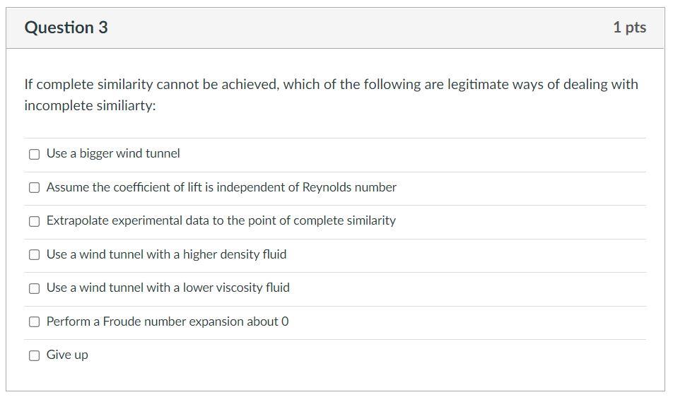 Solved Question 1 1 pts The Reynolds number is an example of | Chegg.com