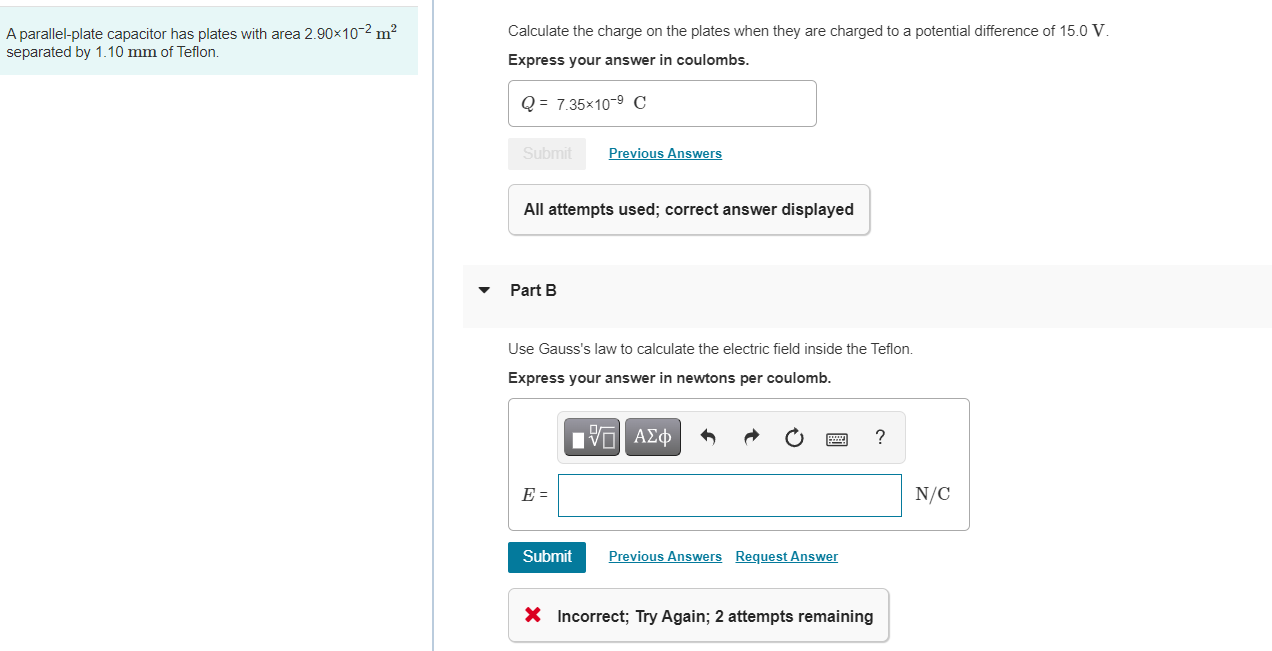 Solved A parallelplate capacitor has plates with area