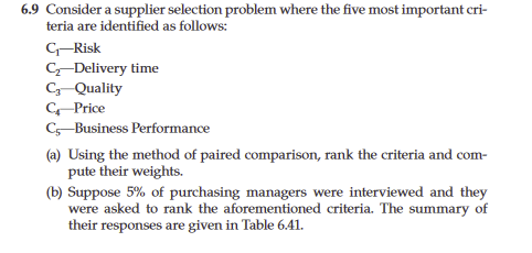 Solved 6.9 Consider a supplier selection problem where the | Chegg.com