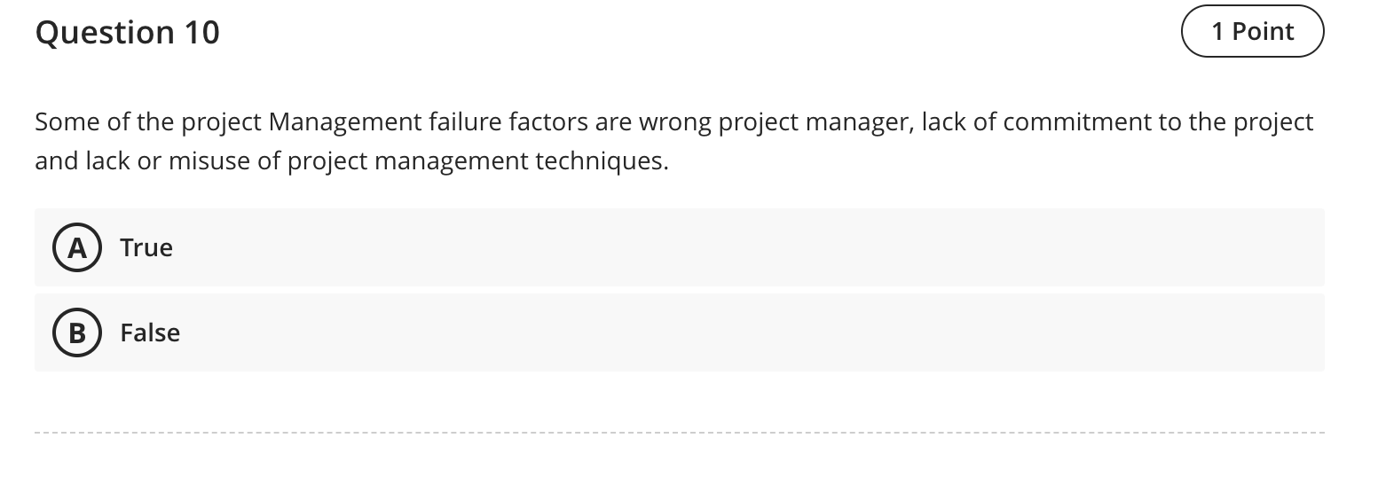 Solved Question 10 1 Point Some of the project Management | Chegg.com