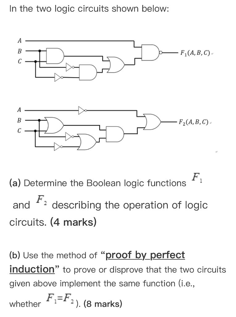 Solved In The Two Logic Circuits Shown Below: A B F (A,B,C) | Chegg.com