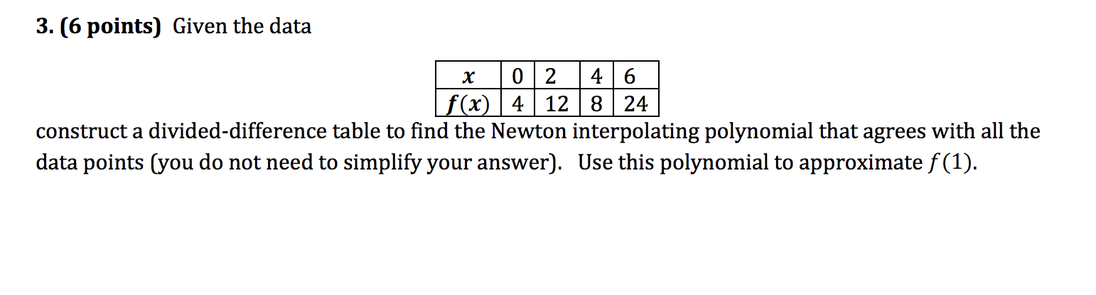 3 6 Points Given The Data H 02 46 F X 4 12 8 24 Chegg Com