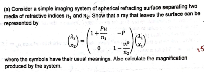 (a) Consider a simple imaging system of spherical | Chegg.com