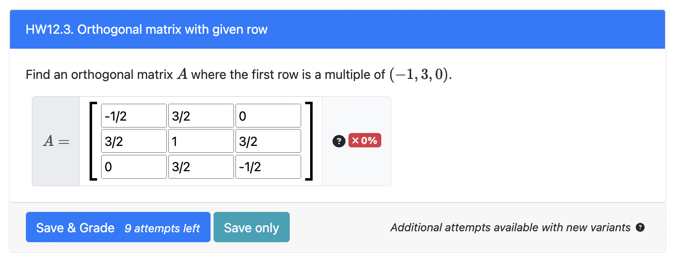 Solved Find an orthogonal matrix A where the first row is a