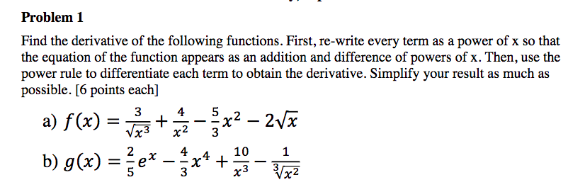 Solved Find the derivative of the following functions. | Chegg.com