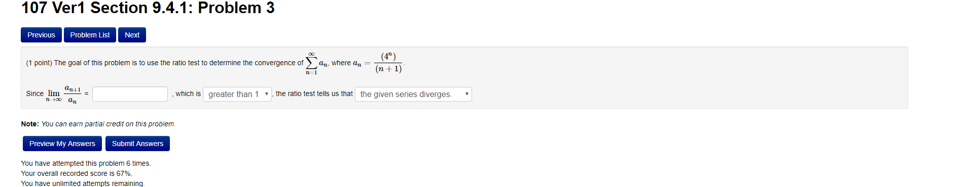 Solved 107 Ver1 Section 9.4.1: Problem 3 Previous Problem | Chegg.com