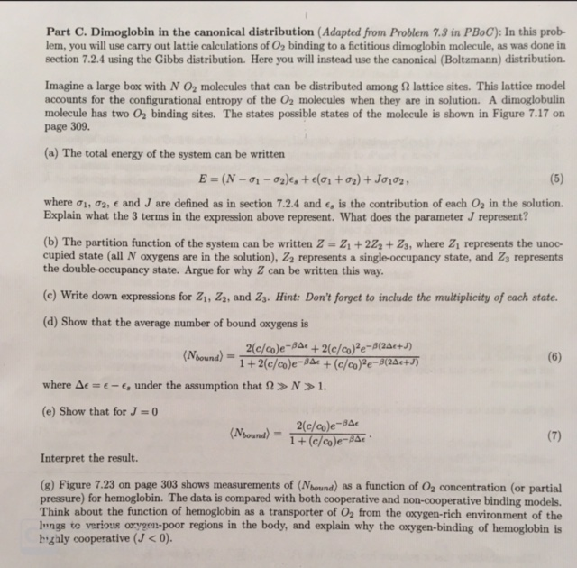 Solved Part C. Dimoglobin in the canonical distribution | Chegg.com