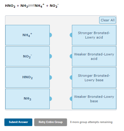 Solved HNO2+NH3⇌NH4++NO2− 8 more group attempts remaining | Chegg.com