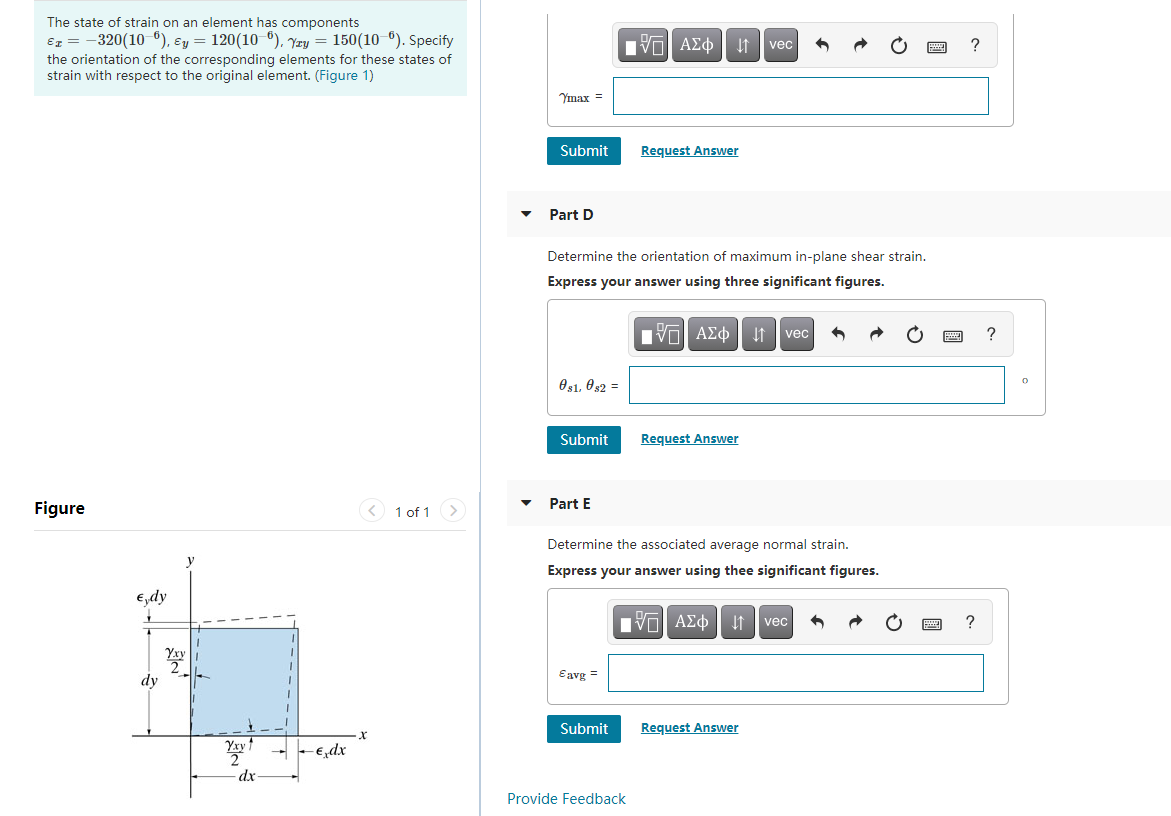Solved The state of strain on an element has components | Chegg.com