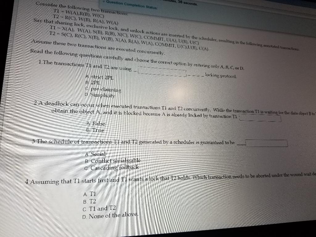 Solved Question Completion Status: 36 seconds Consider the | Chegg.com