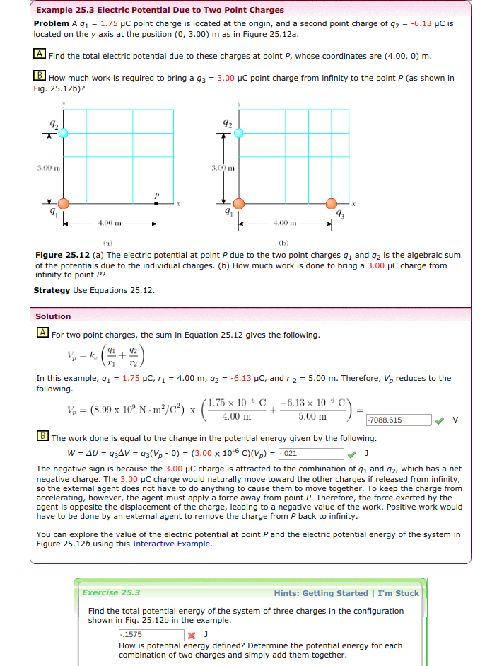 Solved Example 25.3 Electric Potential Due to Two Point | Chegg.com
