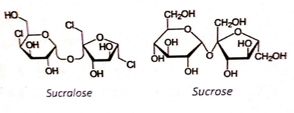 Structures of sucrose and sucralose