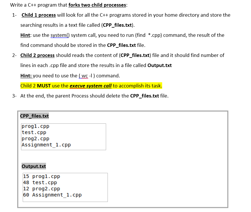 Solved Write a C++ program that forks two child processes: | Chegg.com