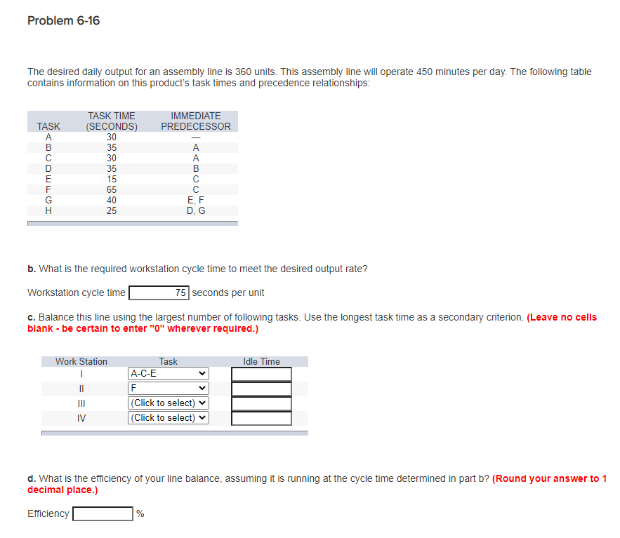 Solved Problem 6-16 The Desired Daily Output For An Assembly | Chegg.com