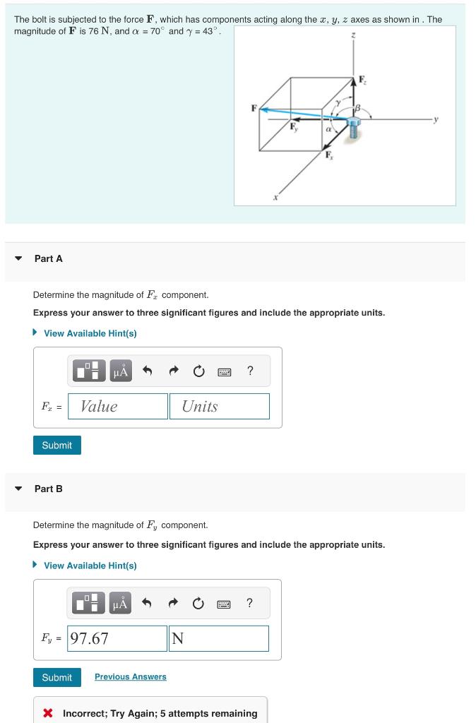 Solved The bolt is subjected to the force F, which has