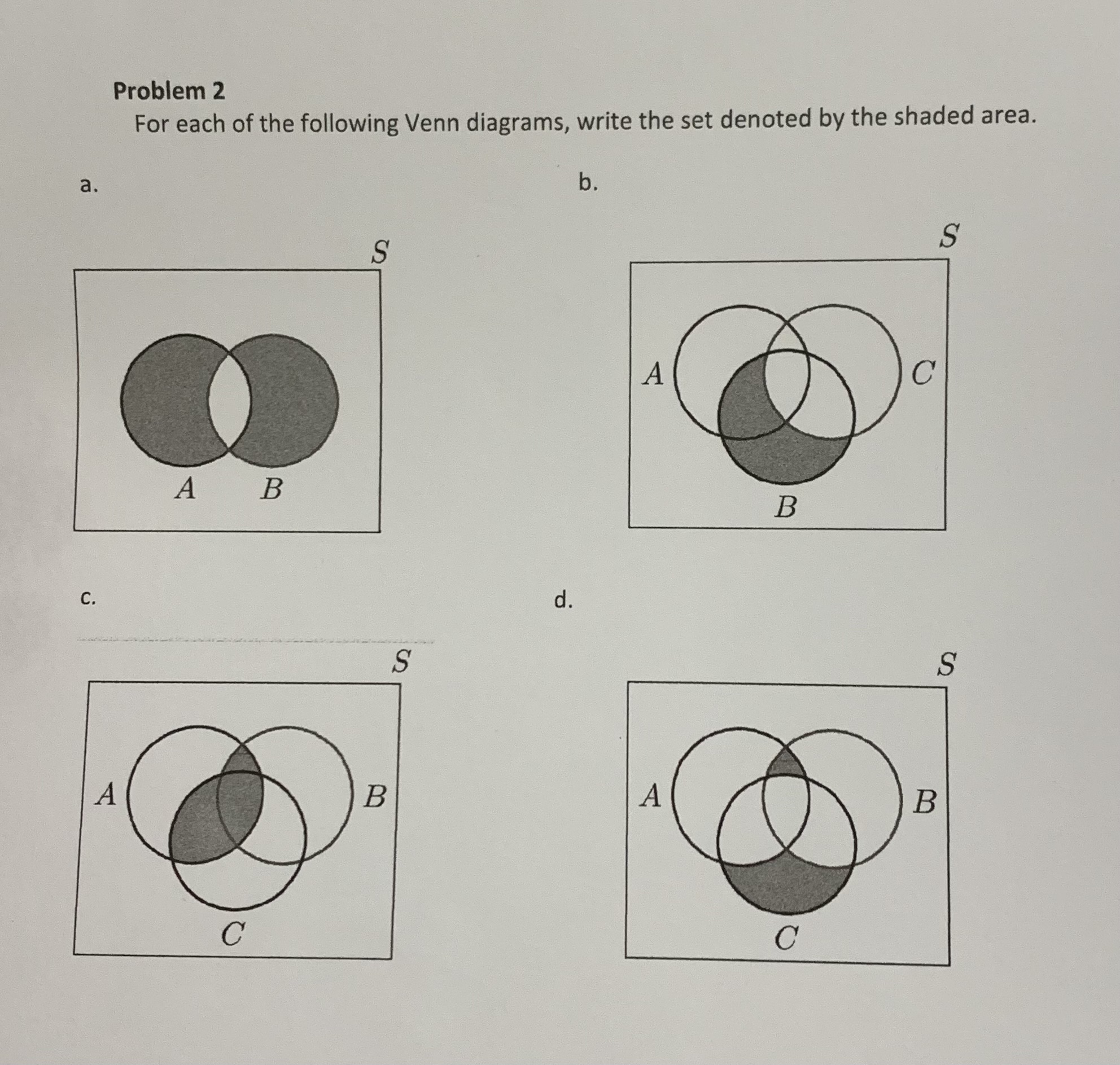 Solved Problem 2 For each of the following Venn diagrams, | Chegg.com