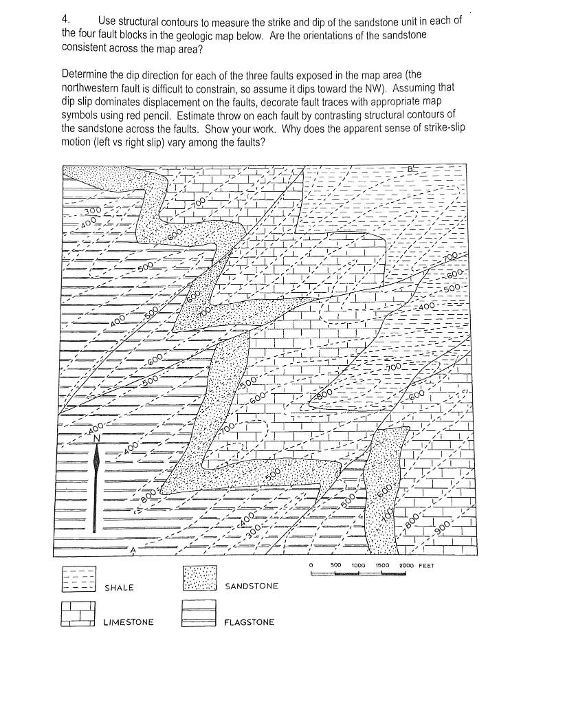 Solved Use structural contours to measure the strike and dip | Chegg.com